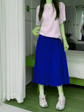 Simple Multi-Color New Folding Skirt Half-Dress Woman High Waist Thin Solid Color Hanging Medium Long Folding Skirt