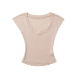 Spice Girls Micro-Permeable V-Neck Bat Sleeve T-Shirt Wearing A Thin Thinch Short Sexy Blouse Girl Tide Card