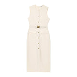 Spring New With Belt Cuffless Sleeveless Fande Dress 3897054