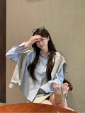 Casual Suit Female Gray Age-Relay Bowed Tsets Striped Shirt Shirt Early Autumn High Waist Half-Dress Three-Piece Set