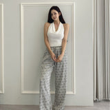 Korean Summer Temperament Fashion Hanging Neck Slim Thin Coat Solid Color Bajamas Sling Vest T-Shirt Girl Ins