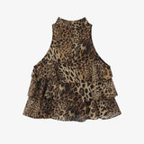 2025 Hot Babes Wind Leopard Print Hanging Neck Sling Women Wear Multiple Layers Of Lotus Edges Slimming Tops In Summer
