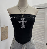 Spice Girl Cross Letter Print Chest Vest Short-Term Umbilical Repair Body Elastic Sleeveless Top 1225
