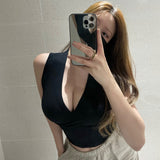 Kits Knitted Shirt Sleeveless Vest Korean New Deep V-Neck Cross-Back Top Women's Summer New Sexy
