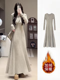 Lazy High-End Temperament Long Dress Body Bottom Plus Thick Korean Atmosphere Knit Sweater Dress Women Autumn And Winter