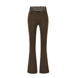 Pure Lust Lace Splicing High-Waisted Casual Trousers Women In Autumn Elastic Hanging Feeling Thin Yoga Long Pants