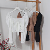 Telding Bow Collar Long Sleeve Shirt Short Umbilly Pure Lust Wind Shoulder Coat 8829