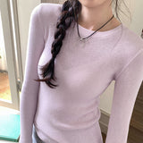 Thin Slim Jacket Head Solid Color Knitted Shirt Women Spring 2025 New Thin Shoulder Long Sleeve Bottom Top