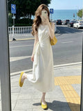 Korean Gentle Wind White Sleeveless Dress Women's Summer 2026 New Waist Display Thin Tie Vest Long Skirt