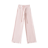 Korean Small Man Standing Thin Hooded Zipper Coat + Loose Feeling Loose Draw Rope Broad Leg Trousers Two Sets Of Women