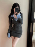 Small Hottie College Lattice Splicing Fake Two Waists Thin Folded Bag With A Hundred Dress Girls Autumn
