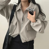 High-Grade Sense Of French Age Reduction Lazy Small Loose Zipper Collar Rope To Close The Waist Short Jacket Jacket Top
