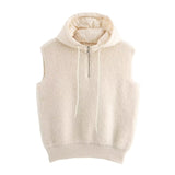 BSK&TRAF Women's Autumn 2025 New Towel Knitted Half-Zip Hooded Vest Shorts Set