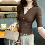 Unique Super-Look Half-Necked Front Shoulder T-Shirt Women's Summer 2025 New High-End Chic Chic Top