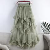 Sweet And Irregular Mesh Dress 2025 New High-Waist Long A-Word Pon Pomong Fairy Cake Skirt Half-Dressed Woman