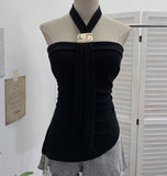 Real-Shooting Thai Hottie Chest Vest Metal Decoration Hanging Neck Folding Irregular Opening Top 9292