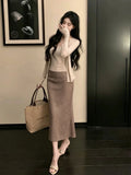 Temperament Set Of Ootd Wearing Korean Casual Style Retro Cardigan Sling Half Dress Three-Piece Set 26 Summer