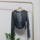 Design With A Thin-Dyed Sexy Mesh Long-Sleeved Sunscreen T-Shirt With A Short Top 8928