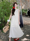 French Holiday Style Lace Splicing Dress Women's Summer 2026 New Super Fairy Gentle Temperament Vest Long Dress