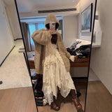 French Heavy Industry Embroidery Bow Irregular Lace Knitted Skirt Women Autumn And Winter High-End Fairy Dress