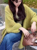 Korean Candy Color Lazy Lantern Knitted Sweater Coat Women's Autumn And Winter New Loose Soft Open-Door Sweater Top
