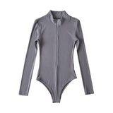 Slim Thin Zipper Collar Long-Sleeved Women's Bottom Shirt Solid Color T-Shirt