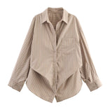 Autumn New Bat Sleeve Loose Striped Shirt 3067105