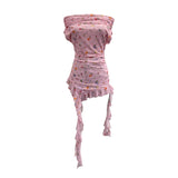 Real Shooting Holiday Wind Shoulder Folding Net Grums Flower Top Design Feeling Drift With Unique T-Shirt 1203
