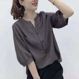 Thin Ladies Shirt Summer New Design Niche V Half-Sleeved Short-Sleeved Top Fashion Loose Thin Shirt