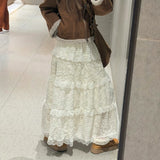 Korean Cream Style Sweet Lace Splicing Skirt Women Autumn And Winter Plus Thick A Word Plus Plus Plus Plus Plus Long Skirt
