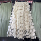 Three-Dimensional Flower Half-Dress Woman 2025 New Medium And Long Fairy Skirt High-Waisted Temperament Mesh Dress