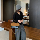 Loose Lazy Wind Set-Up V-Neck Sweater Woman 2025 New Early Autumn Super Good Single Knitted Shirt Top