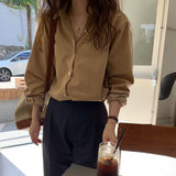 Design A Sense Of Small Retro Hong Kong Flavor Solid Color Buff Long Sleeve Polo Collar Folded Over The Outer Fur Shirt Top Woman