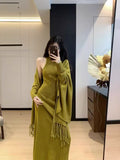 French Temperament Lazy Knitting Two Sets Of Women's Autumn And Winter New Loose Cassette Shawl Vest Vest Dress Suit
