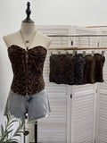 Fish Bone Girded Belt Strap Tsets Braid Waist With Chest Cushion Rivet Leopard Tud Hottie Top 2889