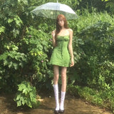 French Retro Holiday Texture Green Sling Short Skirt Women's Spring And Summer New Seaside Bra Skinny Dress