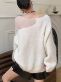 French Half-Empty Sweater Female Korean Version Design Sense Lazy Relaxed Long-Sleeved Knitted Shirt 2026