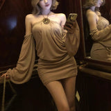 2025 New Autumn And Winter Pure Desire Short Skirt Korean Version Of Hot Girl Temperament Screen Hanging Neck Dress Female Feel Breast Skirt