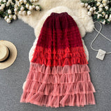 Gradient Color Irregular Net Yarn Half-Dress Women's Long Cake Skirt Fluffy High Waist Thin A Skirt