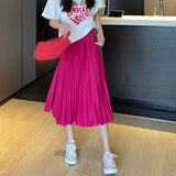 Simple Multi-Color New Folding Skirt Half-Dress Woman High Waist Thin Solid Color Hanging Medium Long Folding Skirt