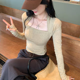 Lyselle Tiantian Wool Square Collar Inside The Bottom Shirt Women's Autumn And Winter New Beautiful Can Wear A Long-Sleeved Top