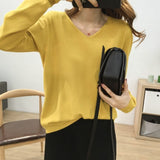 Autumn V-Neck Knitted Shirt Women's Autumn New Large-Size Loose Thin Coat Solid Color With Knitted Bottom Sweater