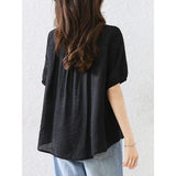 Black Round Collar Lotus Leaf Side Short-Sleeved Fat Man Shirt Women 2026 Thin Ocean Gas Age Loose Thin Leisure