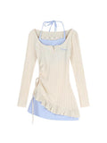 Pure-Want Wind Hanging Neck Dress Women Autumn Fake Two Dresses Sweet Hot Girls To Wear A Short Dress Irregularly Spliced