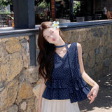 Tibetan Blue Age-Down Wave Vest Shirt 2026 Sleeveless Summer New Lotus Leaf Top Loose Woman