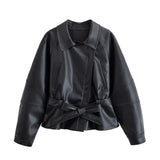 Autumn New Black Belt Short Wind Coat 4749723