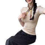 Korean Wearing Oat Color Mid-Sleeve T-Shirt Women's Early Summer 2026 New Explosive Dress Half-High Five-Sleeve Top
