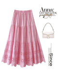 Bing Thin Casual Skirt 2025 Spring And Summer New Solid Color Splicing Hollow Heavy Industry Embroidery A Skirt