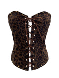 Fish Bone Girded Belt Strap Tsets Braid Waist With Chest Cushion Rivet Leopard Tud Hottie Top 2889