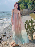 Seaside Holiday Wind Gradually Change Color Dye Loose Slings Beach Skirt Summer Dopamine Dress Atmosphere Super Fairy